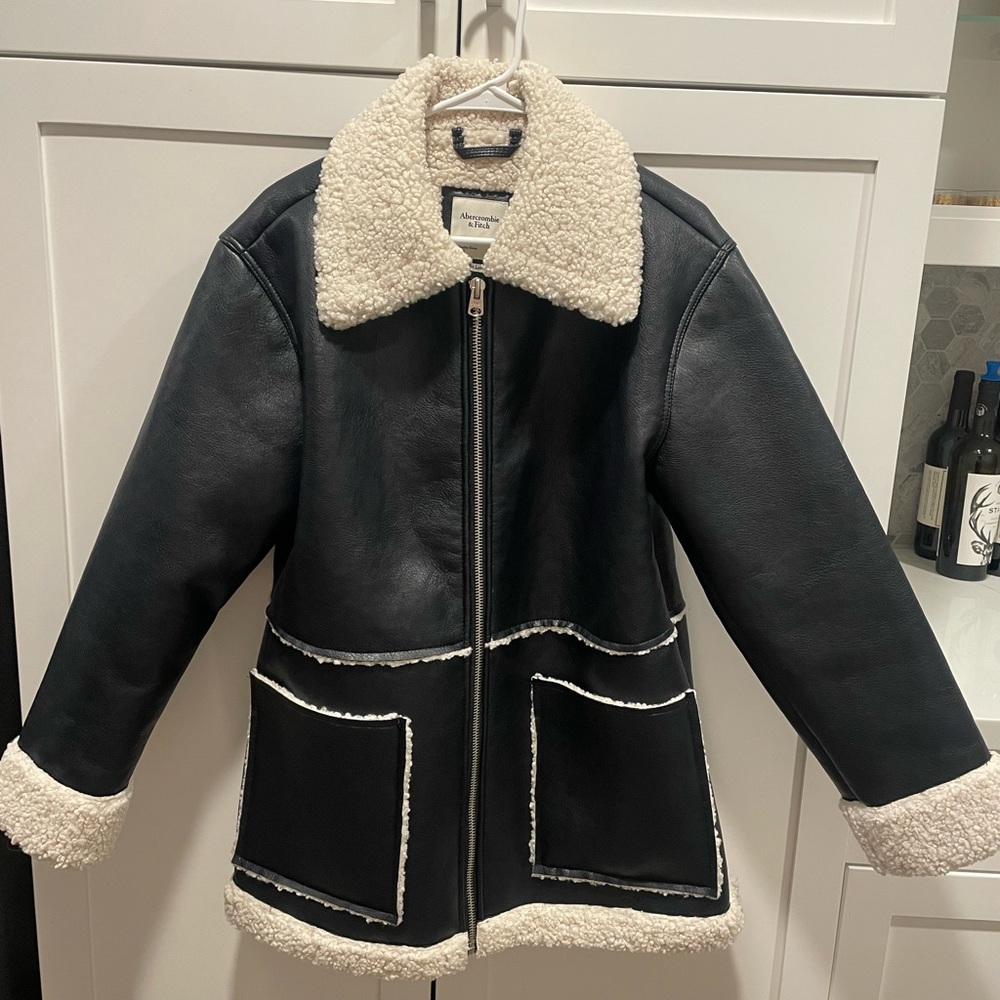 SOLD - Abercrombie & Fitch Sherpa-lined Vegan Leather Coat